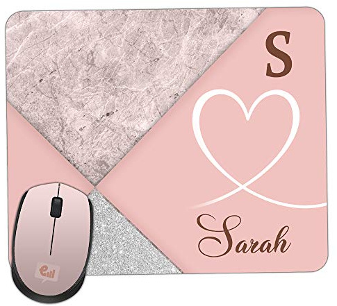 Personalised Ladies Mouse Mat - Glitter Effect - Add Initials and Name - Pink and Rose Gold Non-Slip Rubber Base Pad for PC Laptop Computer Gaming Mousepad Office Womans Gift Home Room