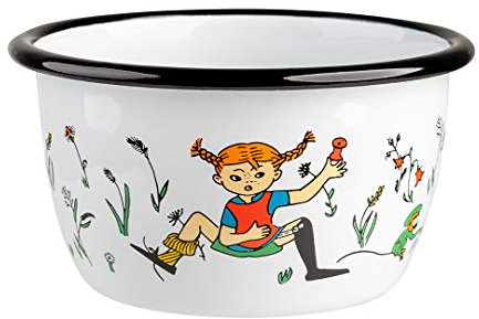 Pippi Langstrumpf Schale Pippi & Mr Nilsson, Emaille, Weiß, 300ml, fröhliches Geschirr für Kinder