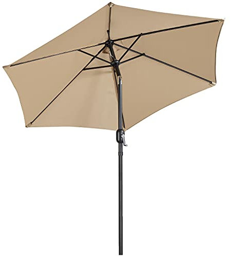 Yaheetech Sonnenschirm 240 x 270 cm Gartenschirm Marktschirm Wasserabweisend Kurbelschirm mit 8 Rippen Gestell Knickbar Terrassenschirm UV Schutz, Tan