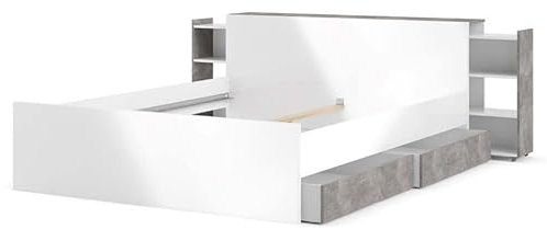 Froschkoenig24 Naia Schlafzimmer Bettanlage Jugendschlafzimmer Weiß Hochglanz/Beton
