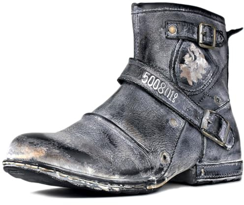 COWSDELLA Stivali da uomo in pelle con suola in gomma Stivali da Moto da Motociclista Cowboy con cerniera Chukka Stivaletti Classico