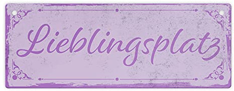 Metallschild L in 10,5x28cm mit schönem Design - Lieblingsplatz im rustikalen Stil in Lila