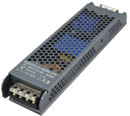 NUOVA GERMANY Alimentatore Professionale 16.6A DC 24V Striscia Led Trasformatore Ampere Stabilizzato AC110/220V Ultra sottile (24V, 400W)