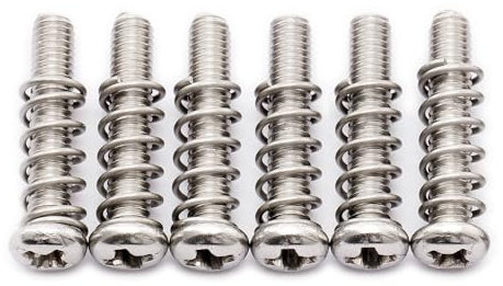 Musiclily Pro Metric M3x16mm Stainless Steel Saddle Intonation Screws and Springs Set for Import Strat Style Electric Guitar Tremolo Bridge,Original Color (Set of 6)