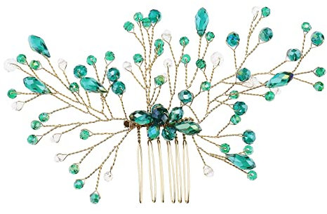 Grüner Haarkamm Grüner Kristallhaar-Rebenkamm Strass-Haarteil Dekorative Accessoires für Frauen Mädchen Dame Hochzeitsdekoration