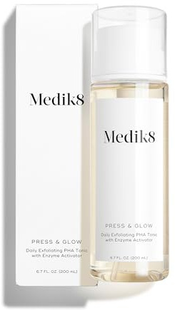 Medik8 Press & Glow Daily Exfoliating Pha Tonic mit Enzymaktivator - Polyhydroxysäure-Toner - Sanftes Reinigungspeeling zum Aufhellen, Straffen der Haut und Rötungen - für Glashaut