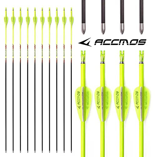 ACCMOS Spine 700 ID 4,2 mm Bogenschießen Pfeile, für Compound Bogen Recurve Bögen Jagd Schießen Orange oder Gelb Carbon Pfeil 12 St (30inch, YW Spine 700)