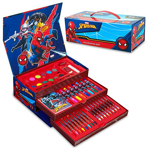 Marvel Maletín Pinturas para Niños Spiderman Avengers con Ceras y Lápices de Colores 50 Pzs (Multicolor Spiderman)