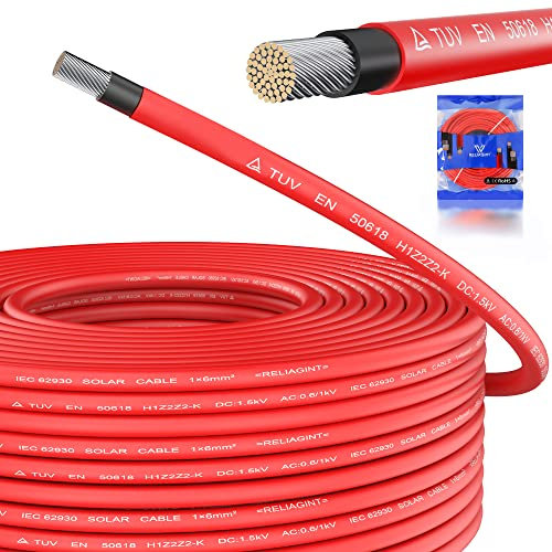 RELIAGINT Kit Cavo per Pannelli Solari 10m – Connettore in Rame Stagnato Resistente a Intemperie, Ruggine e Ossidazione – Cavo Solare per Fotovoltaico 9AWG (6mm²) – Conduttori Precrimpati 1.500 V