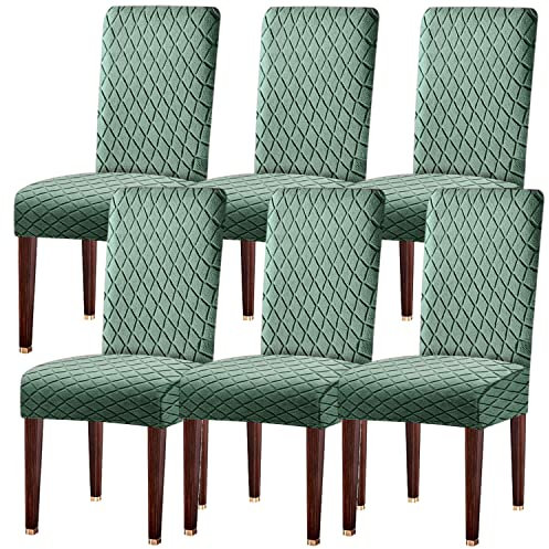 LANSHENG Stuhlhussen 6er Set, Universal Esszimmerstühle Stuhlbezug, Abnehmbar Waschbar Stuhlhussen für Esszimmerstühl, Küche, Restaurants, Hotels (Matcha grün, 6er Set)
