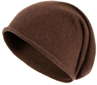 Villand 100% Kaschmir Slouchy Beanie Hut für Frauen, gestrickte Damen weiche warme Kaschmir Totenkopf-Beanies Kappe. (Kaffeebraun)