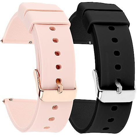 Molain 2 Stück Schnellverschluss-Silikon-Uhrenarmbänder, wasserdichte Herren-Uhrenarmbänder mit schwarz/silberner Edelstahlschnalle (20mm, schwarz/rosa)