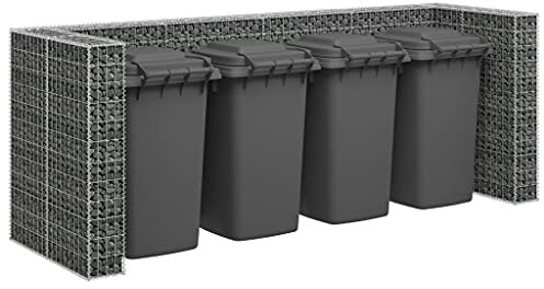 Festnight Gabionenwand Mülltonnenbox für 4 Tonnen Gabionen-Mülltonnenbox Gabionen-Mülltonnenverkleidung Steinkorb Gabionenwand für Mülltonnen Mülltonnenbox 4er Mülltonnenbox 320×100×120 cm