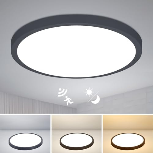 28W Deckenlampe mit Bewegungsmelder Innen, 30cm Flur LED Lampe mit Dämmerungssensor, Keller Lampen mit Motion Sensor, Treppenhaus Beleuchtung mit Warmweiss Neutralweiss Kaltweiss, für WC und Balkon