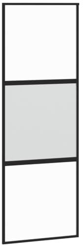 vidaXL Schiebetür, Glasschiebetür mit Metallrahmen, Schlank Glastür Tür mit Zubehör, Innentür Zimmertür, Schwarz 76x205 cm Hartglas Aluminium