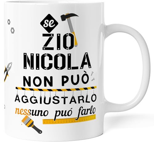 Tazza Personalizzata Nonno Papà Zio con Nome - Se lui non può aggiustarlo nessuno può farlo - Idea Regalo Originale Mug per Festa dei Nonni Papà Compleanno Natale Pensione (Bianco V3)