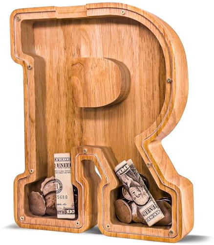 JOOMLAFLY Wooden Letter Piggy Bank for Kids Larger Letter Piggy Bank for Boys and Girls Personalized Piggy Bank Initial Coin Bank Wood Kids Money Bank for Birthday and Festival