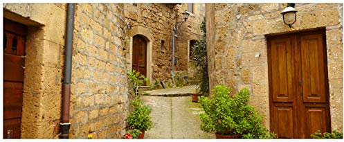 Wallario Glasbild Weg durch die Altstadt - Toskana in Italien - 50 x 125 cm Wandbilder Glas in Premium-Qualität: Brillante Farben, freischwebende Optik