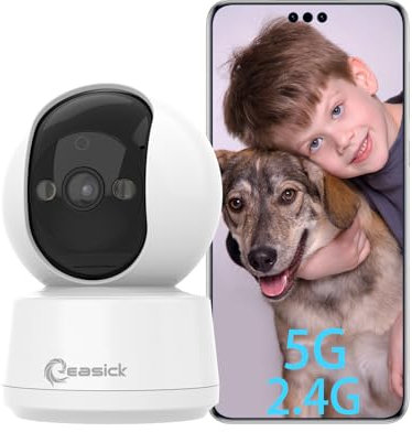 Easick WLAN Überwachungskamera innen,3MP Full HD IP Kamera Babyphone,2.4G/5GHz Dualband,Haustierkamera mit Vollfarbige Nachtsicht,Personenerkennung,automatischer Verfolgung,Nachtsicht,Zwei-Wege-Audio