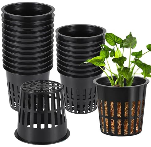 Vueinrg 30 Piezas Macetas de Red Hidropónicas, Cesta para Plantas Hidropónicas de 8 cm Macetas para Plantas Macetas para Plantas Hidropónicas para Suministros de Jardín Hidropónicos (Negro)