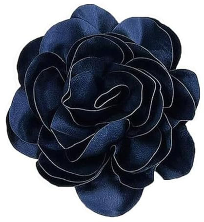 Tissu Satiné Surdimensionné Fleur De Rose Extra Large Grandes Broches Camélia En Soie Broche Pour Femme Fête De Mariage Danse Banquet Robe Costume Accessoires De Cérémonie Bijoux Cadeaux (Blue)