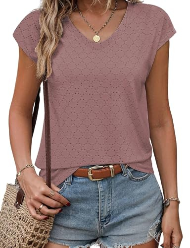 Zeagoo Femme Eté T-Shirt Débardeur Col en V Chemisiers Décontracté Lâches D'été à Manches Courtes de Base Top Confortable Classique Quotidien