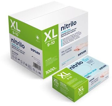 ABD Guantes de Nitrilo Azul Pack de 1000 Unidades, Resistentes al Desgarro, Antideslizantes, Sin Látex, Apto para Uso Alimentario, Cumplen EN 455 y EN 374 (Azul, Talla XL)