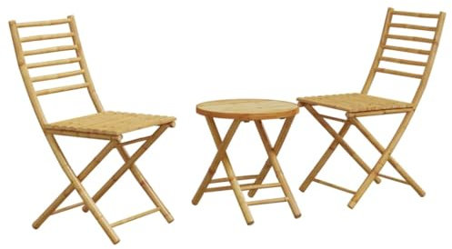 vidaXL Bistroset 3-TLG., Balkonmöbel Klappbar, Bistrotisch Klapptisch 2 Klappstühle, Gartenmöbel Garnitur Balkonset Sitzgruppe, Bambus