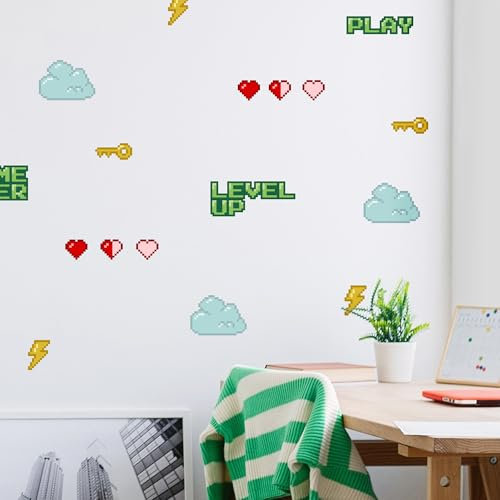 Klebekerlchen® | Wandtattoo für das Kinderzimmer, Wandsticker selbstklebend - Gaming Retro (Set mit 23 Motiven)