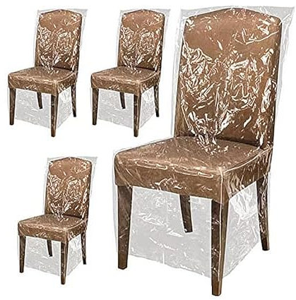 4 PCS Dining Chair Covers, Clear Plastic Chair Seat Protector Slipcover Waterproof Dustproof for Kitchen Party Home Restaurant