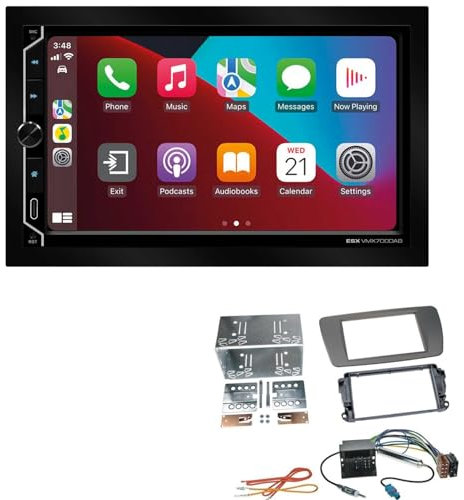 ESX VMX700DAB 2-DIN Autoradio kompatibel mit Wireless Apple CarPlay Android Auto Bluetooth DAB+ passend für Seat Ibiza IV ab 2008 conemaragrau ohne Canbus