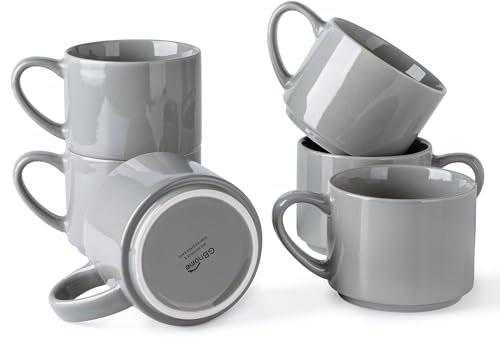 GBHOME 14OZ Stackable Ceramic Mugs Set of 6, Modern Coffee Mugs for Hot Drinks, Grey, 14 Fluid Ounces, 6 Count