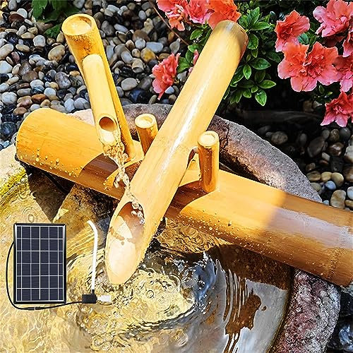 DDKYHU Fontaine Solaire en Bambou avec Pompe, fontaines à Eau extérieures en Bambou, kit de Fontaine à Eau Solaire en Bambou Feng Shui Zen, pour pelouse d'arrière-Cour, 70 cm, créativité