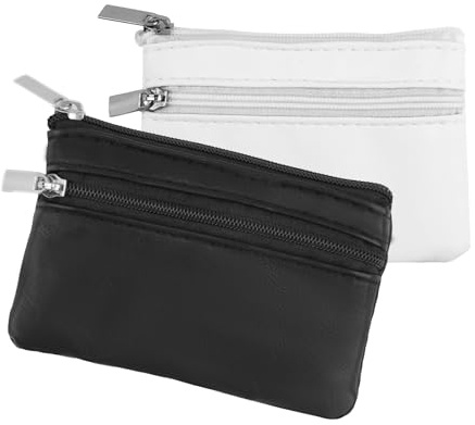 2 PCS Schlüsseletui Leder, 11x8 cm, Schlüsseltasche Leder Kunstleder für Damen und Herren, Auto-Schlüsseletui mit Reißverschlussfach und Schlüsselring (Schwarz+Weiß)
