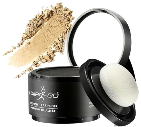 HAIR GO Premium Ansatzpuder - Haar Concealer zur Haarverdichtung für Frauen und Männer, wasserfestes Haar Make-up zum Ansatz kaschieren - Friseurqualität - Pulver Natürlich (4gr.) (hellblond)