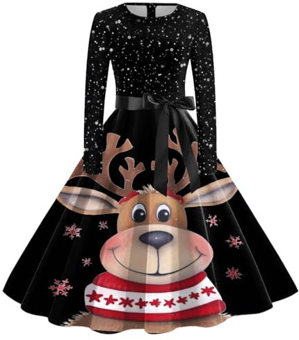 Xiaojiu Noel Femme Robe,Robe Noel Femme Enceinte Robe Sequins Femme Et Noeud Robe Grande Taille Femme Chic Et Elegant Pull De Noel Femme Rigolo Haut Sweat-Shirt Imprimé Noël C(Brun14,L)