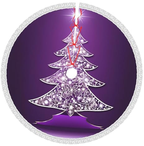 Weihnachtsbaum-Rock mit Quaste, 121,9 cm, Weihnachts-Kiefernbäume, Tannenbäume, Sterne, weich, Bauernhaus, Urlaubsdekoration, lila