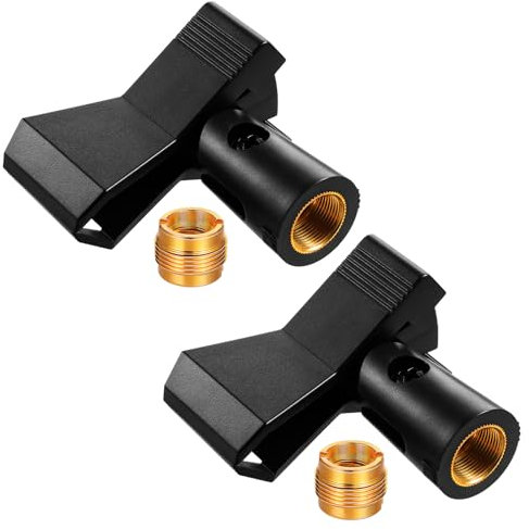 2 PCS Mic Stand Clip Microphone Clip Mic Holder Universal Microphone Clip Holder with 2 PCS 5/8 Male to 3/8 Female Screw Plastic Spring Mic Clip for Stand for Wireless and Wired Mics