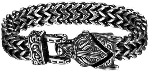 OIDEA Herren Wikinger Armband Wolf Löwe: Löwenkopf Armkette aus Edelstahl Wolfskopf Panzerkette Biker Rock Schwer Viking Handgelenk Schmuck Geschenk für Männer Familie Freund