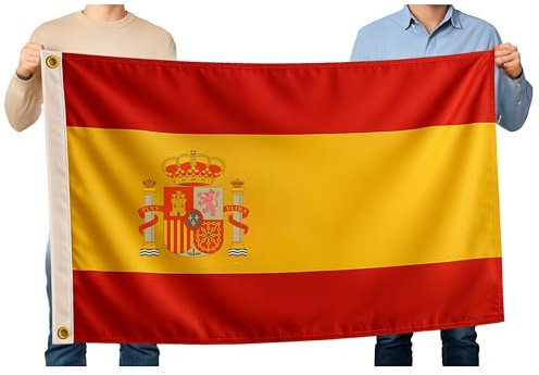 Bandera de España Grande 90 x 150 cm – Bandera España en 100% poliester de 100D o 90 g/m² para Celebraciones y Decoración Interiores y Exteriores – Perfecta para eventos y ocasiones patriótica.