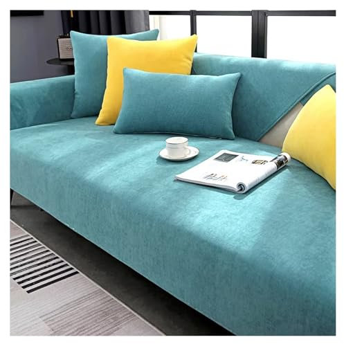 FYFWPA Sofa Überzug Chenille Sofabezug Weiche: Haustier rutschfest Sofaschoner Vintage 1/2/3/4 Sitzer Couch Überzug Einfarbig Sofaüberwürfe für U Form L Form Sektionssofa (Seeblau, 70 * 70cm)