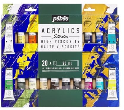 PEBEO Studio Acrylics-Set Peinture Acrylique, Couleurs complémentaires, 20 x 20 ml + Pinceau