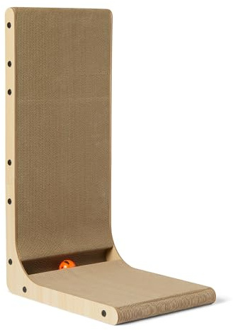 Amazon Basics Griffoir en Forme de L pour Chats, Tapis à Gratter avec Balle Interactive et Herbe à Chat, Tapis Mural en Carton pour Chats et Chatons d’Intérieur, 41,9cm x 28,9cm x 68,0cm