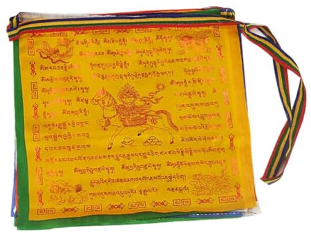 Liummrcy Gardening Tibetan Prayer Flags Wind Horse Flag Golden Typeface Lungta Bunting for Wall Hanging Outdoor 25PCS
