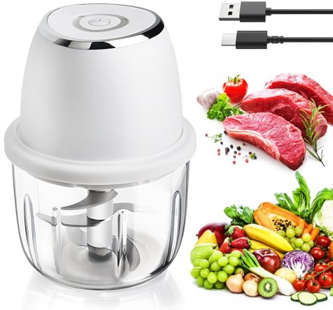 Mini Hachoir Électrique, 350ml Mini Mixeur Electrique, Coupe Oignon USB Rechargeable, Mixeur Hachoir Sans Fil pour Ail, Fruits, Viande, Légumes, Hachoir Electrique
