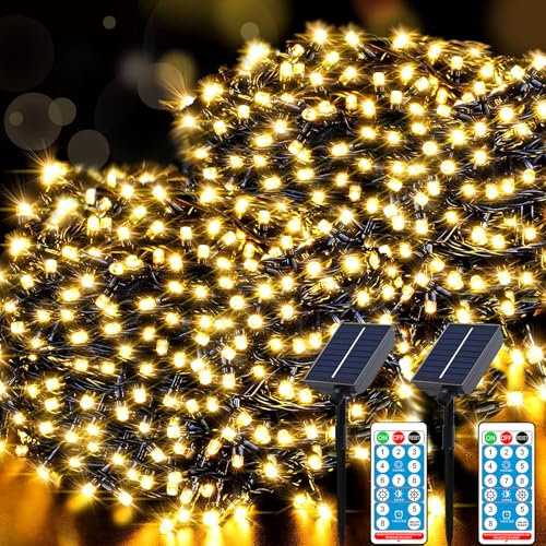 Meision Solar Lichterkette Außen 30m 300LED Lichterkette Weihnachten LED Outdoor Lichterkette mit 8 Modi + Timer + Fernbedienung Solarlichterkette Wetterfest für Balkon, 2 Stück, Warmweiß