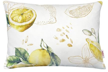 beties Kissenhülle Zitrone ca. 25x35 cm Italy Collection 100% Baumwolle – Premium Qualität – Hellbeige mit lebensgroßen Zitronen und zart goldenen Details
