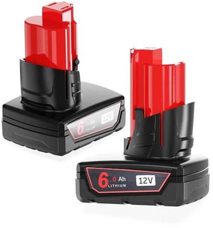Batterie Li-ION 12 V 6 mAh for Outils électriques Mil-Waukee, Compatible avec MIL-12 V 48-11-2402, 48-11-2411, 48-11-2412, M12B2, M12B4(2PCS 12.0V6.0Ah)