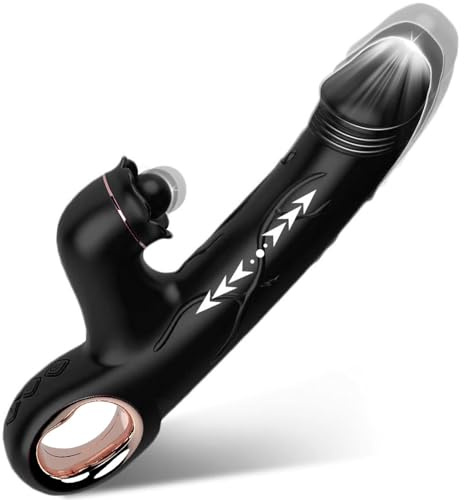 Rabbit Vibratoren mit Klitorisstimulation Vibration für Frauen, Dildo Vibrator Klitoris Stimulator für Sie G Punkt Sex Spielzeug für die Damen 10 Vib/Leck/Teleskop Analvibrator Erotik Paare (Schwarz)