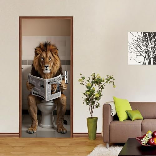 VIRANDA 3D Türtapete Selbstklebende Türaufkleber Vinyl Türposter Wasserdichte Türbilder Abnehmbare Türklebefolie Löwe Türfolie für Zuhause Decoration Design 77x200cm